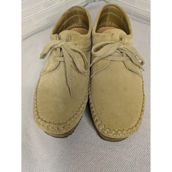 Clarks ORIGINALS Weaver Moccasins Crep Sole Tan Suede‎ Lace Up Shoes Womens Sz 9 - Picture 2 of 11